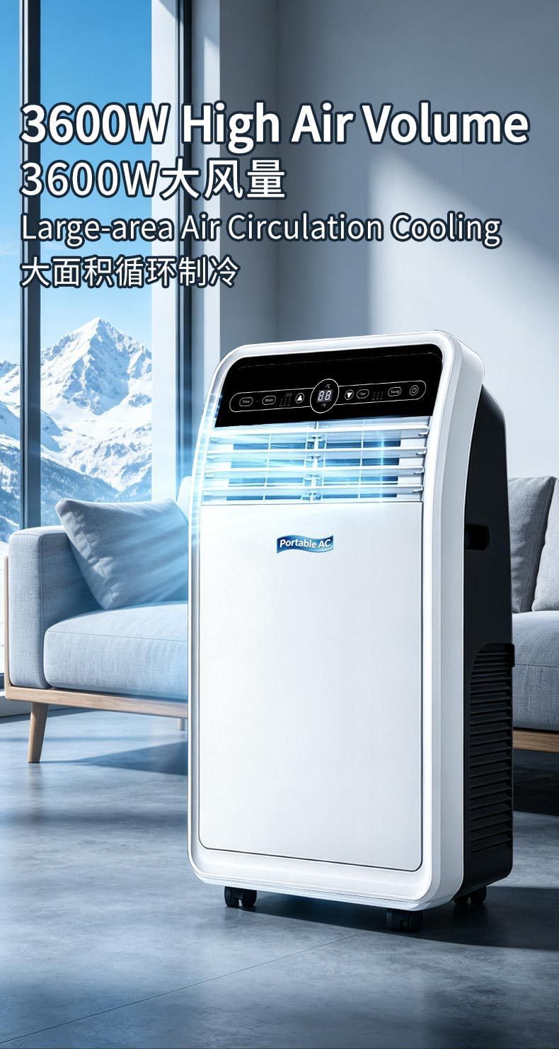 Condizionatore d'aria portatile 12000 BTU, unità CA 5 in 1 con telecomando per raffreddamento rapido, ideale per soggiorno, ufficio, palestra, copre aree fino a 350 mq, spina UK