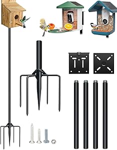 QwayHome【New Upgrade】 80In Smart Bird House Poles, 1Inch Dia Poles, Outdoor Bird Feeder Pole Mount Kit for Smart Bird Feeder & Wooden Birdhouse & Weather Station, Heavy Duty, Adjustable, 5-Prong Base asin的图片
