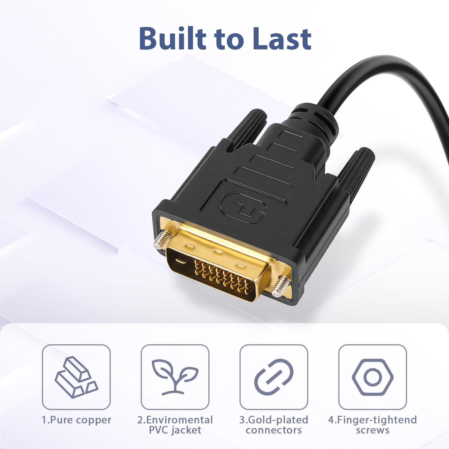 Cavo da DisplayPort a DVI, 1,8 m, confezione da 2 cavi placcati in oro da maschio a maschio DP a DVI, supporta 1080p a 60Hz, compatibile con computer, laptop, monitor, proiettore e HDTV