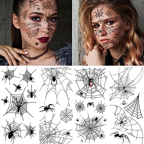 MOKALINA Halloween Spider Tattoos Spider Net Spider Webs Temporary Tattoo Stickers (4 Sheets)