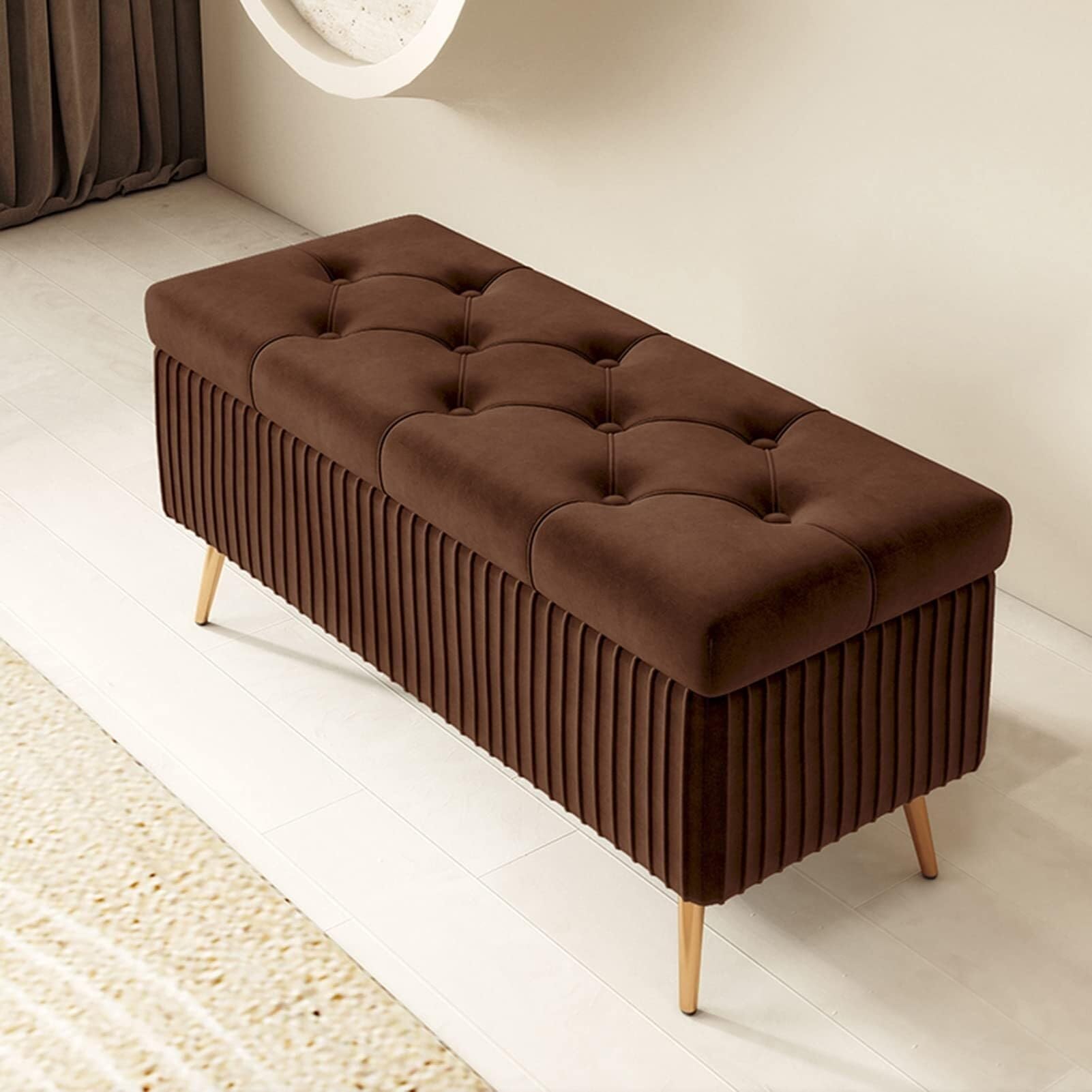 LMMIAOZ 2-in-1 Footrest & Shoe Bench, Upholstered Storage Ottoman with High-Density Foam, Sturdy Metal Legs - Large Footstool for Bedroom & Living Room, Color 3