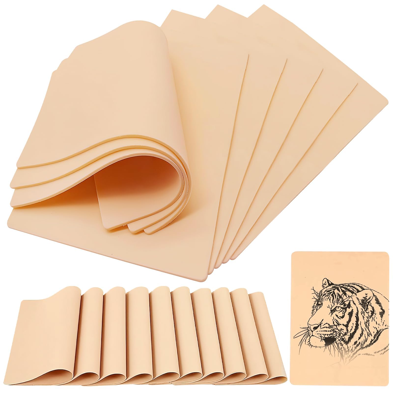 15 Pcs Blank Tattoo Practice Skin, 3 mm 15 x 20 cm Double Sides Fake Skins Bulk, Soft Silicone Pads