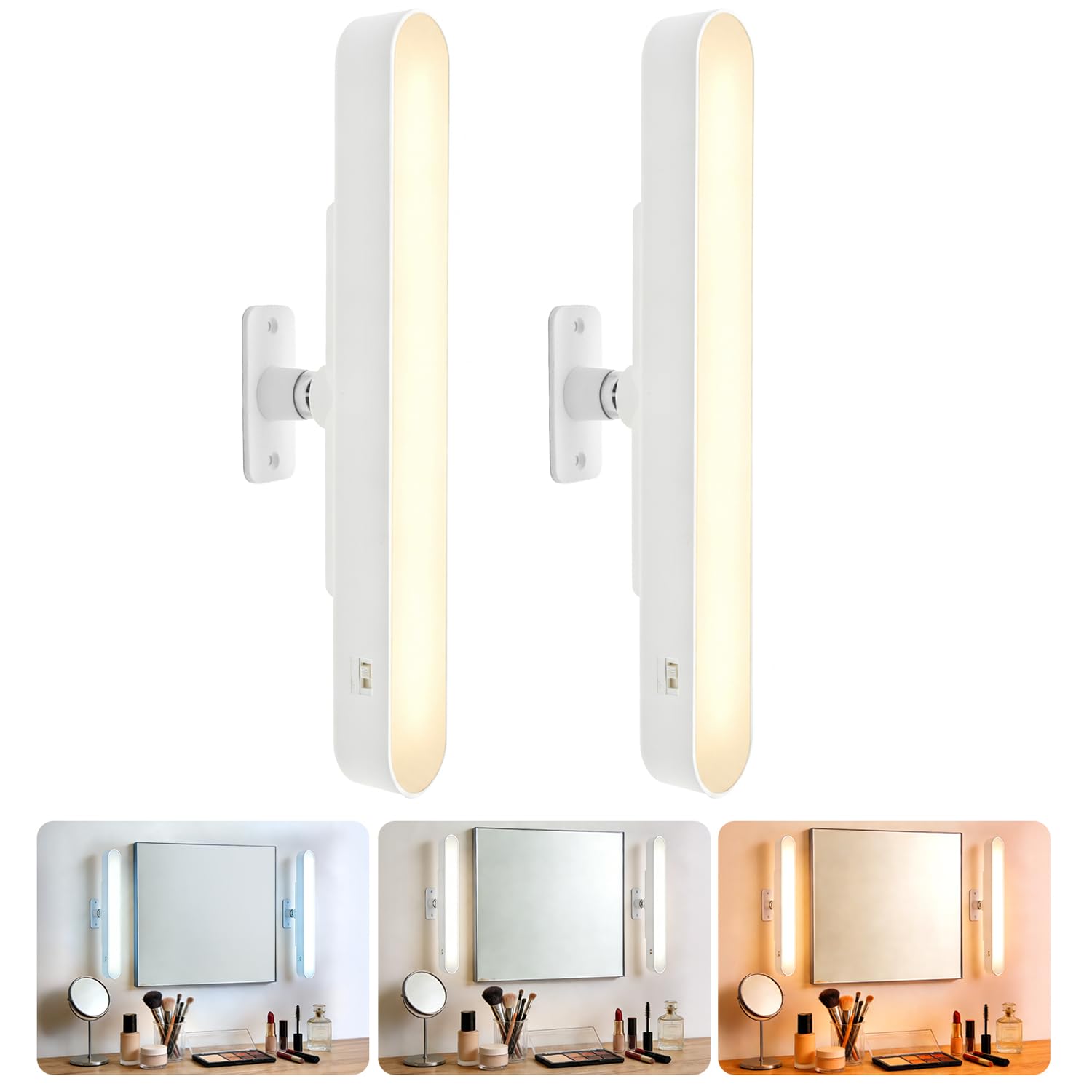 LED Schminktisch Beleuchtung 2 Packungen, Dimmbar Vanity Mirror Licht für Schminktisch Lampe, 4000mAH Wiederaufladbar Spiegel Beleuchtung Ohne Kabel