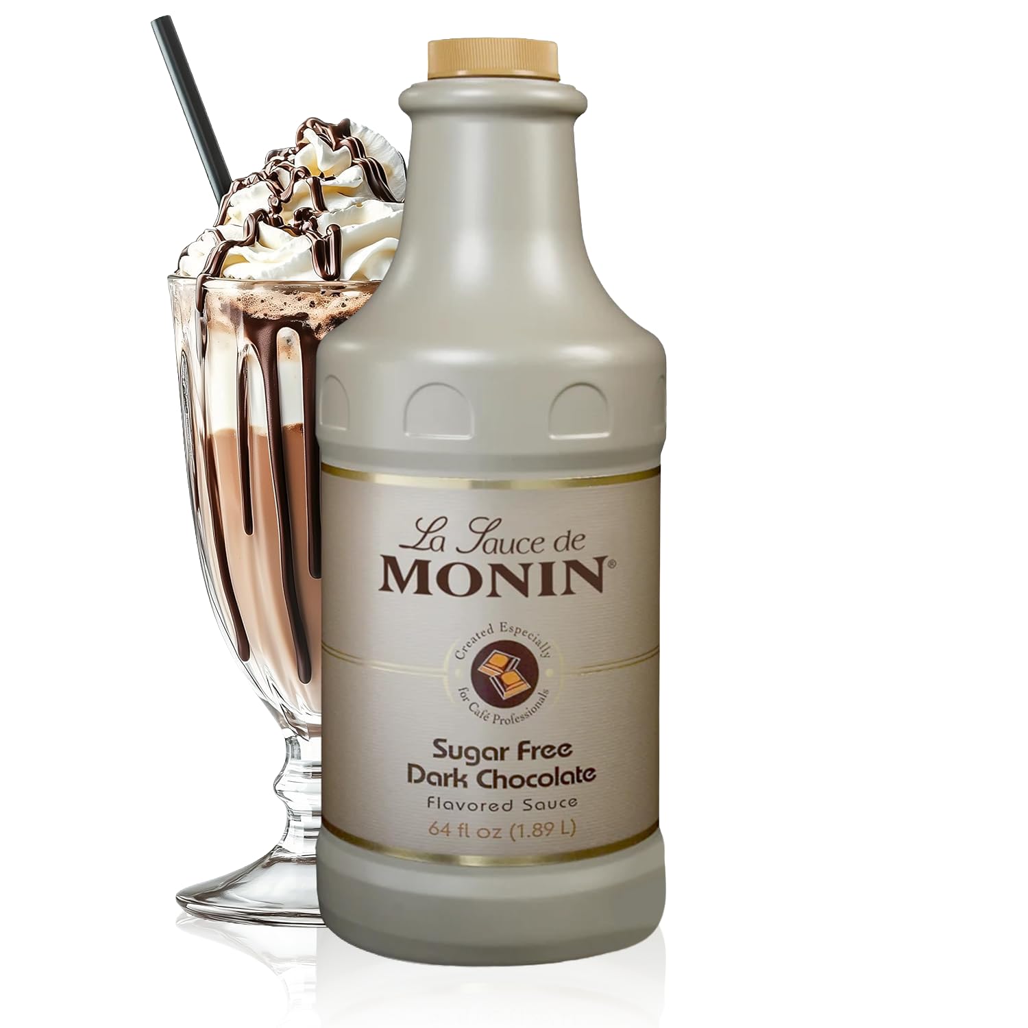 Sugar Free Dark Chocolate Sauce, Velvety and Rich, Great for Desserts, Coffee, and Snacks, Gluten-Free (64 Ounce)