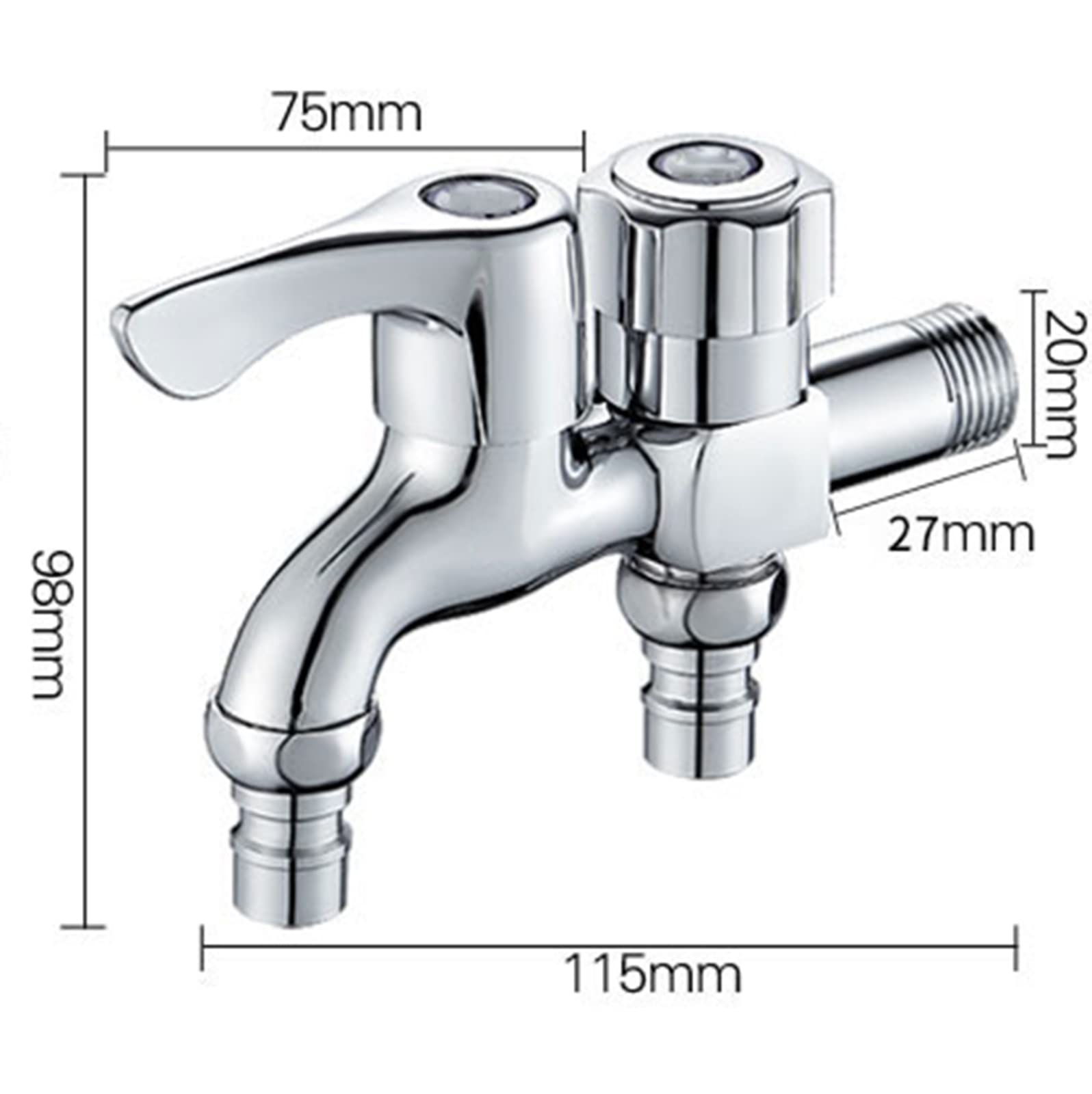ISCBAFYX Lavadora Grifo de Mezcla de Agua fría Caño Doble Latón Fregadero de lavandería Divisor de Manguera Adaptador de Salida Doble para baño Inodoro, Cromo C (Negro A)