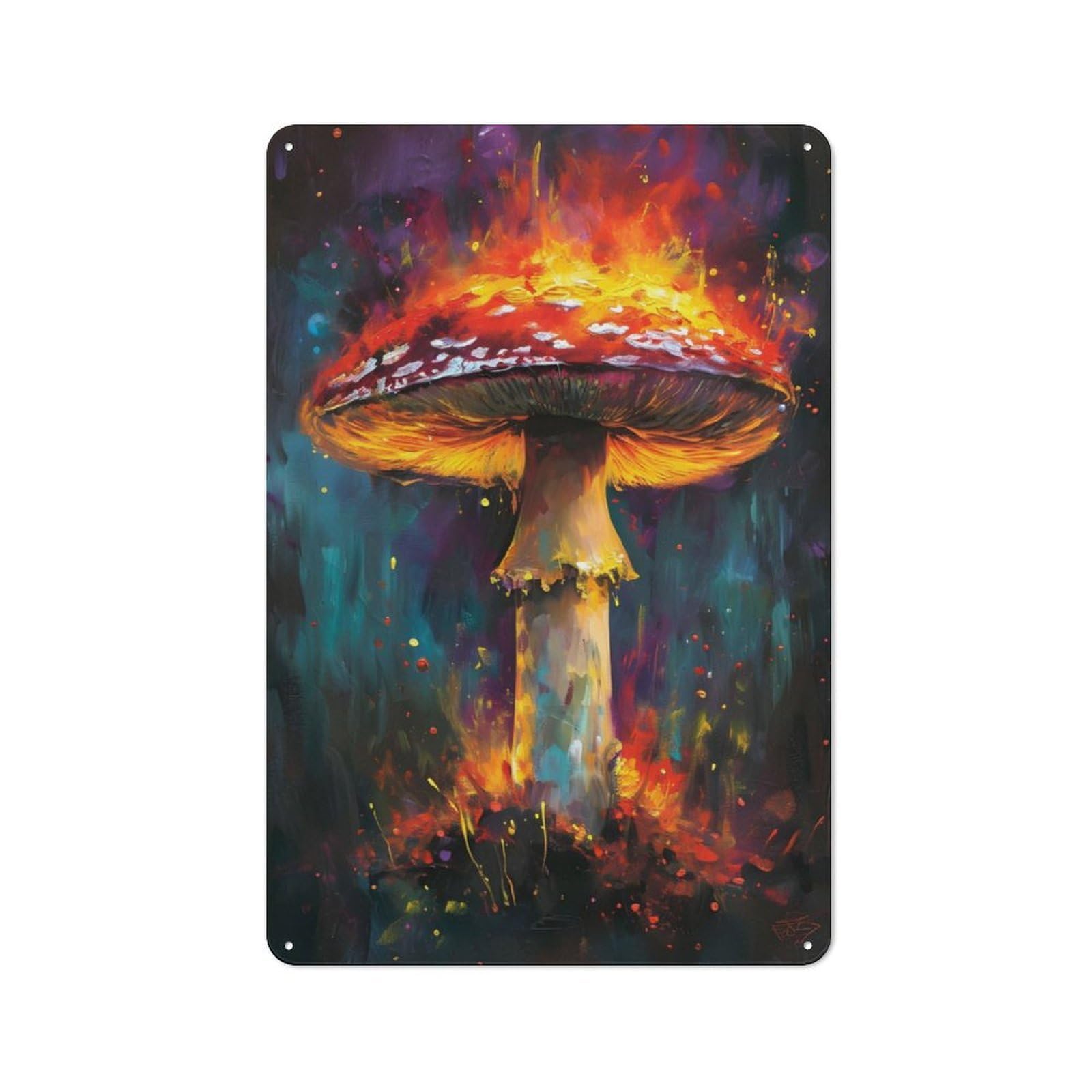 Junmoney Abstract Mushroom Flames Rustic Tin Sign 30X20cm Featuring For Garage Wall, For Vintage Wall Decor Fans, For Home Office And Studio Walls