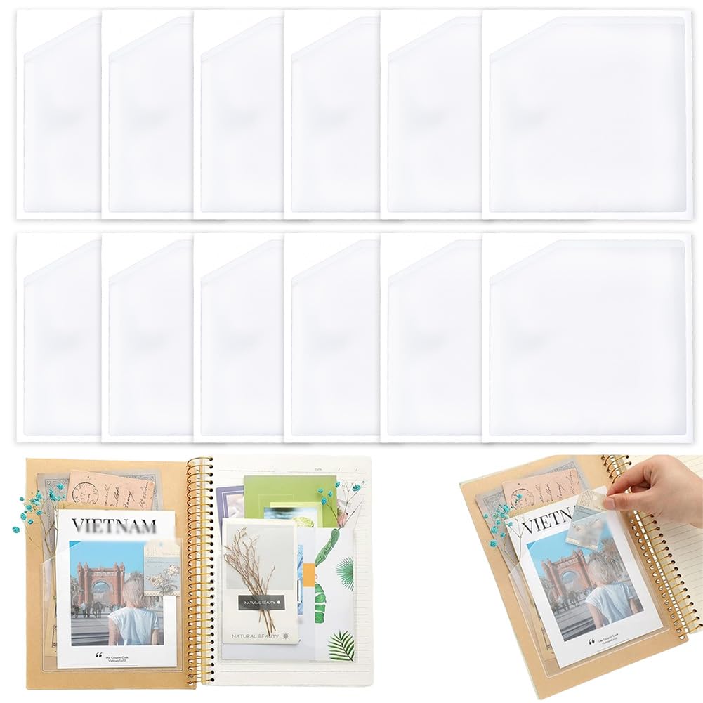 craspire 12 Stück Planer Taschenaufkleber Transparente Klebetaschen 6 x 6 Zoll PVC Kleine Quadratische Ecken Aufbewahrungstasche Für Tagebücher Reisetagebücher Scrapbooks Planer Fotokarten Büro