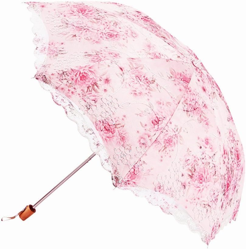 Honeystore Flower Print Vintage Parasol Anti-UV Folding Lace Embroidery Umbrella