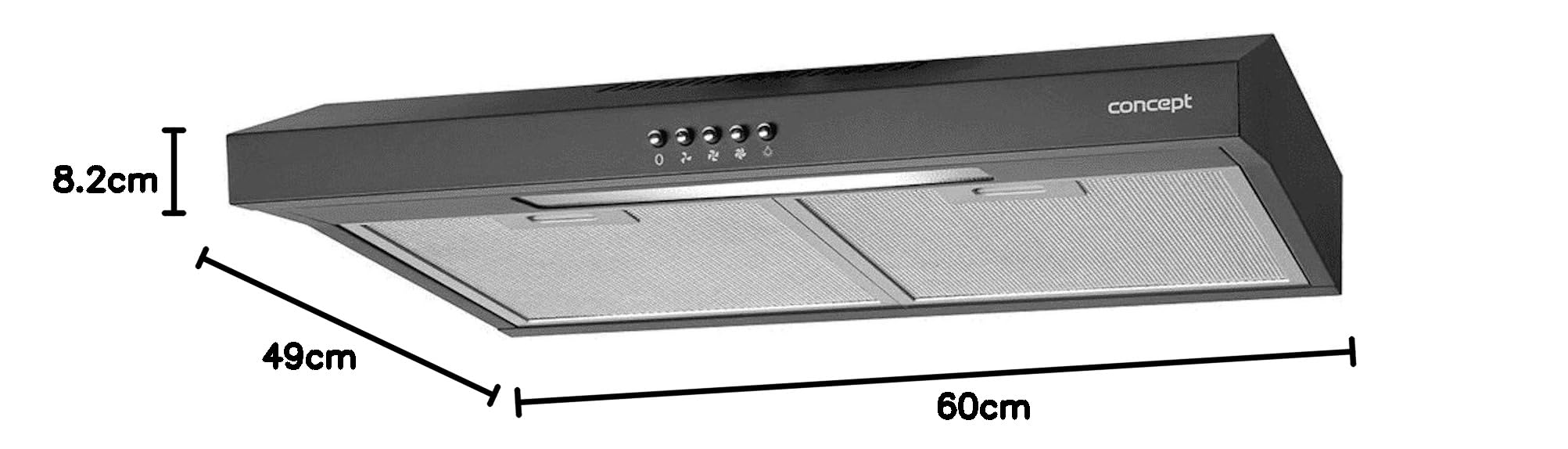 Concept OPP1260BC okap kuchenny 135 m³/h Naścienny Czarny D - Okapy (135 m³/h, kanał/recyrkulacja, 60 dB, 65 cm, 70 cm, Naścienny)