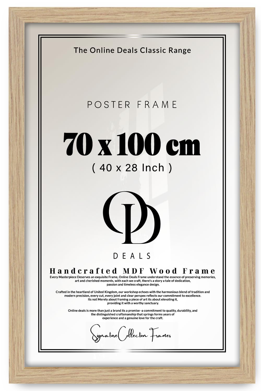 OD Deals 70x100 cm (27.6x39.4 Inch / 700x1000 mm) MDF Poster Frame | Natural Oak Wall Frame with Shatterproof Acrylic Front, Perfect for Photos & Artwork (Oak)