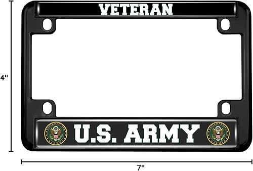 Vista 10 de [Producto oficial] Marco de matrícula de metal para motocicleta con diseño de veterano del ejército de Estados Unidos, color negro