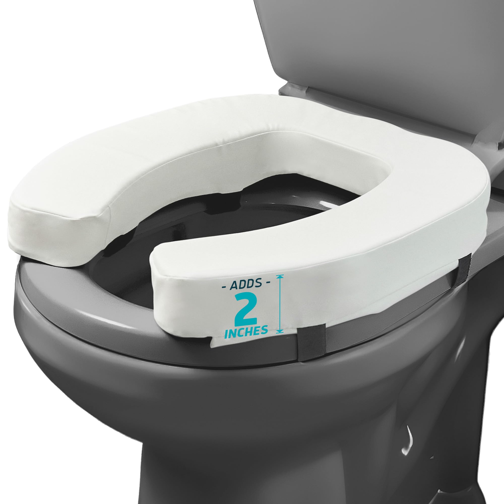 Lunderg Padded Toilet Seat Riser for Seniors - Adds 2 inches. Universal Fit - FIRM Raised Toilet Seat Cushion with High-Density Foam for Enhanced Comfort & Elevation. Post-Surgery Must have (White)