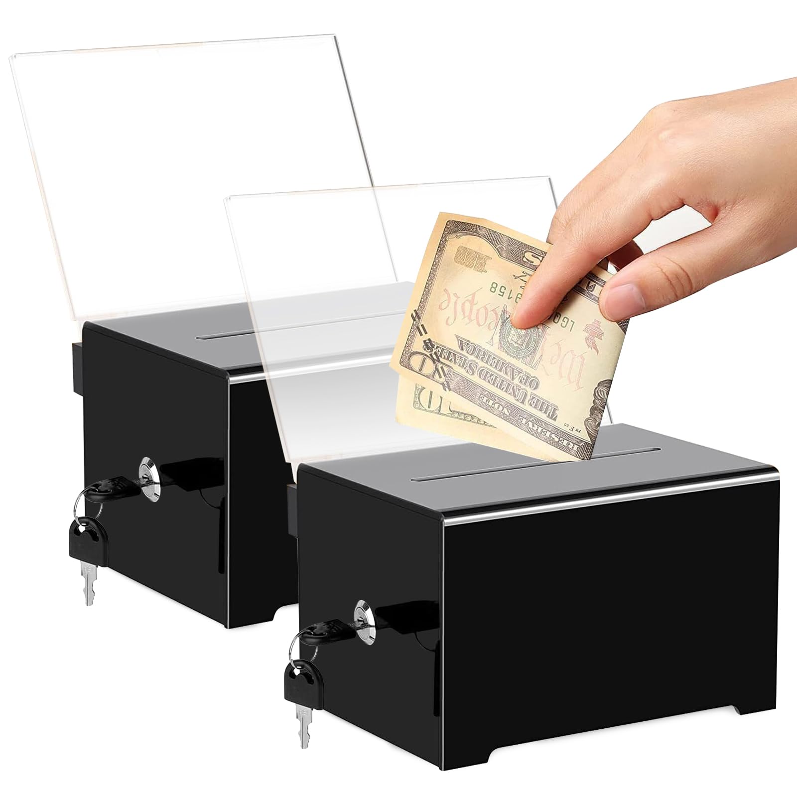 Rtshuk Black 2 Pcs Acrylic Suggestion Box With Lock, Donation Ballot Boxes Charity Collection Box Staff Tip Jar Cash Boxes For Raffle Feedback Voting Tips Charity Donations Collection