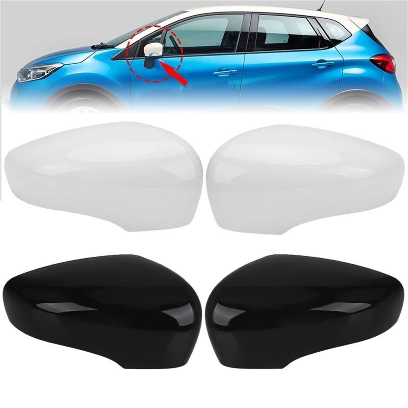 Retroviseurs Coque De Rétroviseur Pour Clio 4 Pour Mk4 Pour Zoé Pour Captur 2012-2019 Coque De Rétroviseur Noir/blanc Brillant Lateraux Coque(White Pair)