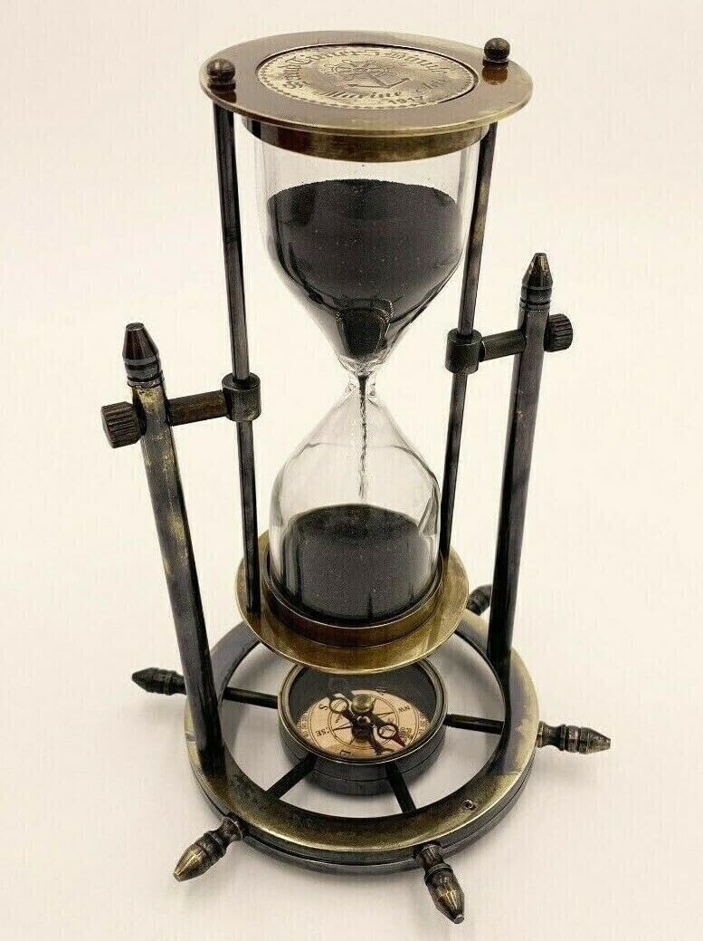 Antico Ottone Sabbia Timer Orologio Nautico Bussola Nave Ruota Sandtimer Clessidra Sabbia Orologio Home Decor Tavolo Sand timer orologio clessidra