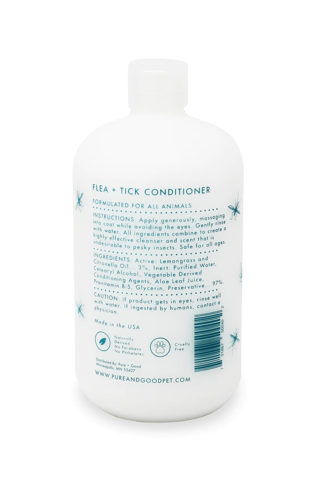 Pure + Good - Flea + Tick Conditioner, Therapeutic citronella and Lemongrass, Formulated for All Pets, Gentle and Cleansing, Made in The USA, Cruelty Free, 16 fl oz
