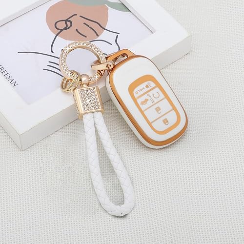 Miniatura 2 de PIFOOG TPU Key Fob Cover Shell Soft Bling Llavero Oro Blanco, BlancoDorado