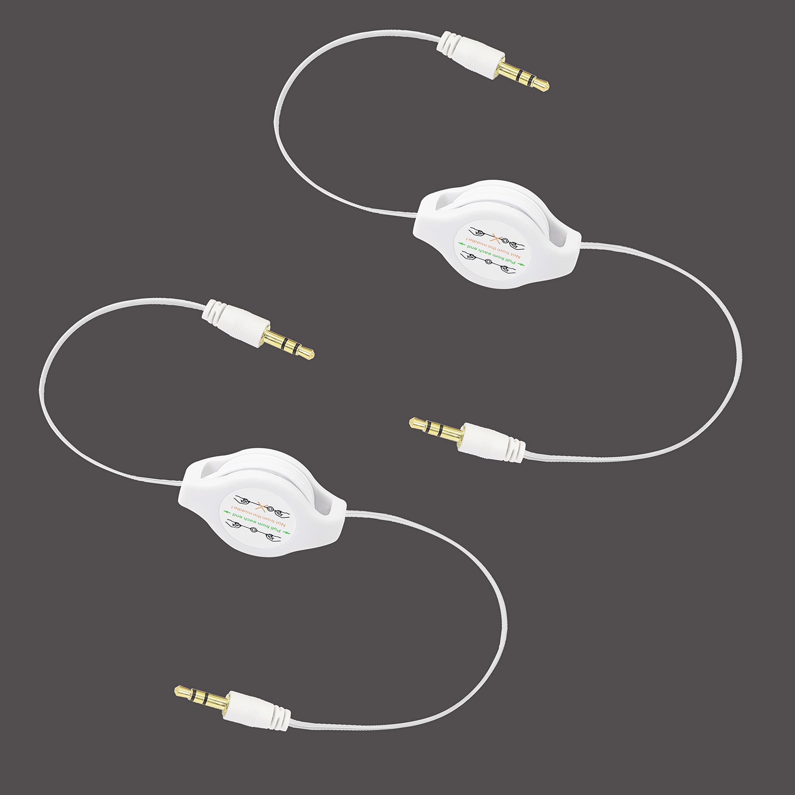 Retractable 3.5mm Aux Audio Cable,3.5 mm Male to Male Audio Cable for Stereo to Cell Phone Tablet MP3 PC 3.5mm Male Plug-White 2PCS