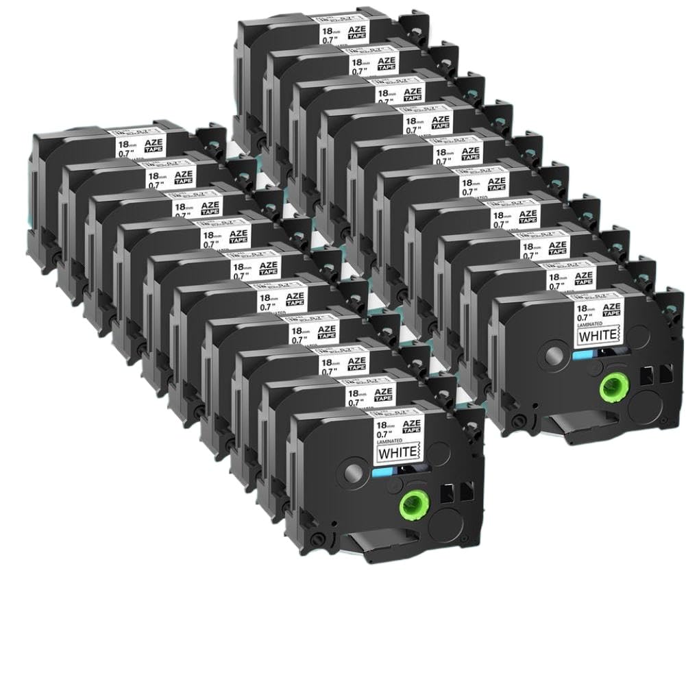 Confezione da 20 nastri per etichette nero su bianco da 18 mm compatibili con Tz TZe-241 per stampanti PT-1000 PT-D200