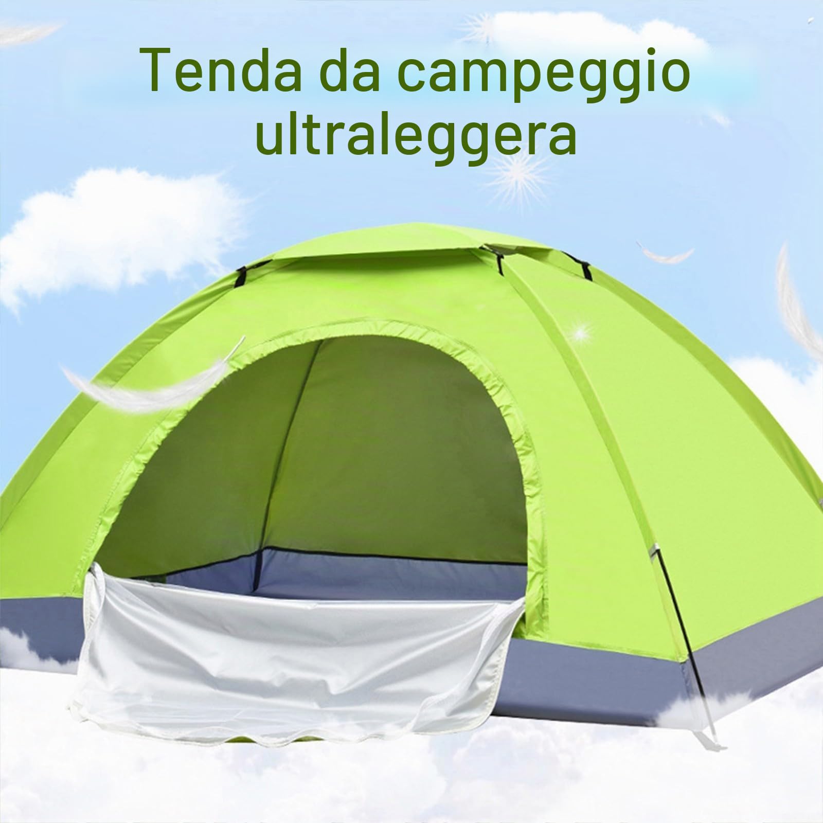 Tenda da campeggio, tenda a cupola ultraleggera con rifugi, borsa per il trasporto, impermeabile, design a doppia porta per escursioni, escursioni e gite