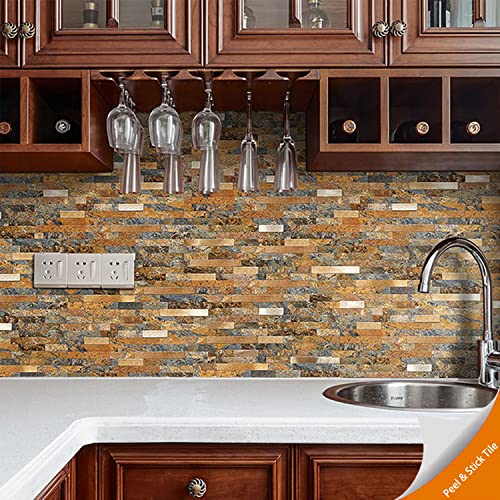 “11.5 X 11.81 ” Dih Peel And Stick Backsplash Tile, Stone Tile Peel And Stick On Kitchen,Bathroom,Wall (Brown) (5 Sheets) #TOP5