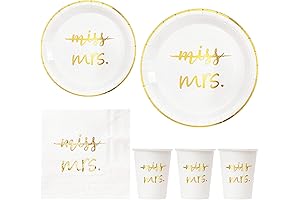 Crisky Gold Miss to Mrs Bridal Shower Plates and Napkins Party Supplies