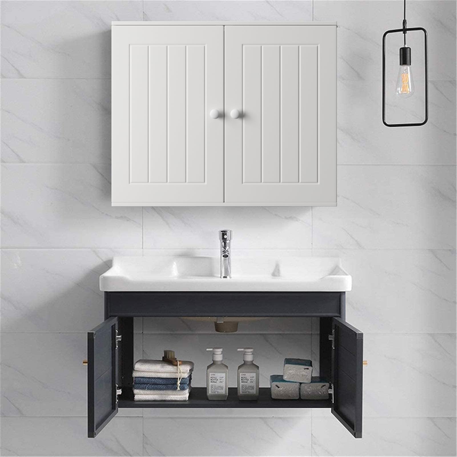 Banas Mobile da Parete con Ripiano Regolabile - Adatto per Bagno, Camera, Farmacia, e Altri Ambienti, Bianco, 60x15.2x50.3cm