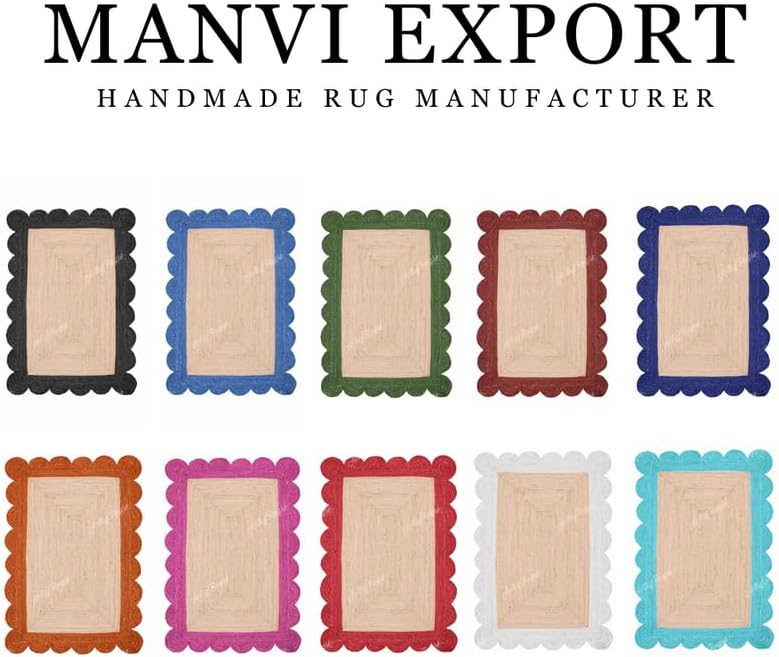 Miniatura 4 de Rug World - Alfombra festoneada de yute natural, base natural, color negro, 4 x 6 pies, alfombra de área de color natural para sala de estar,