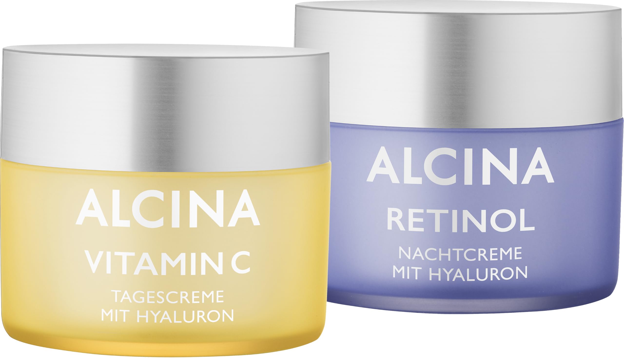 ALCINA Zestaw do pielęgnacji twarzy – krem na dzień z witaminą C (50 ml) zapewnia nawilżenie 24 h i krem na noc z retinolem (50 ml) dla zmniejszenia głębokości zmarszczek – krem do twarzy z kwasem