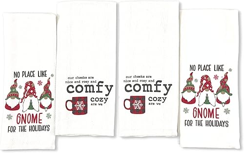 Vista 68 de Toallas de mano de cocina navideñas: ten una feliz Navidad en tejido plano y colorido estampado de flor de pascua en tejido de espiga, 100% algodón