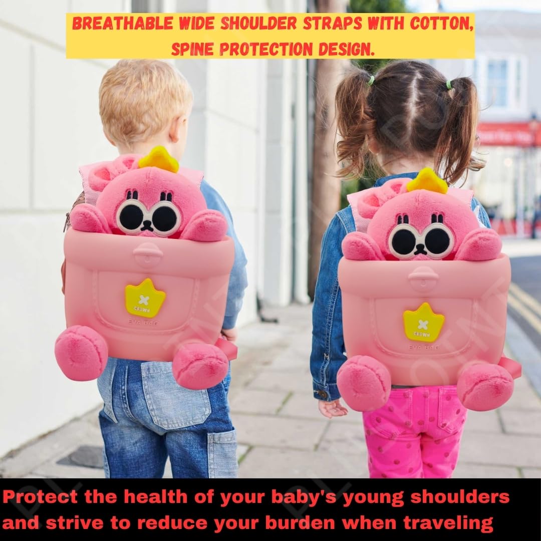 PLUSPOINT Cartoon Bunny Cool Eva Backpack for kids Toddlers baby Preschoolers Light weight With Plush Toy Cute Cartoon Bag Perfect for Kids Picnics and Daily Adventures Ideal for Boys and Girls 1
