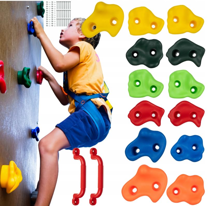 KRUZZEL Klettergriffe Kinder Indoor Bunt 15 Stück 2 Griffe + Schrauben bis...