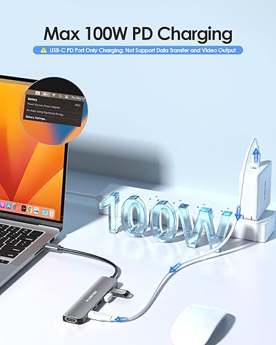 Miniatura 5 de LENTION Hub USB C, adaptador USB C a USB 6 en 1, adaptador multipuerto USB C con HDMI 4K, puerto de datos USB C, USB 3.0, compatible con MacBook