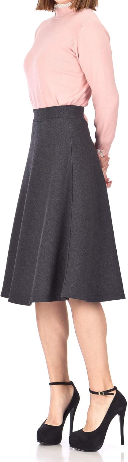 Dani's Choice Everyday High Waist A-line Flared Skater Midi Skirt - Image 4