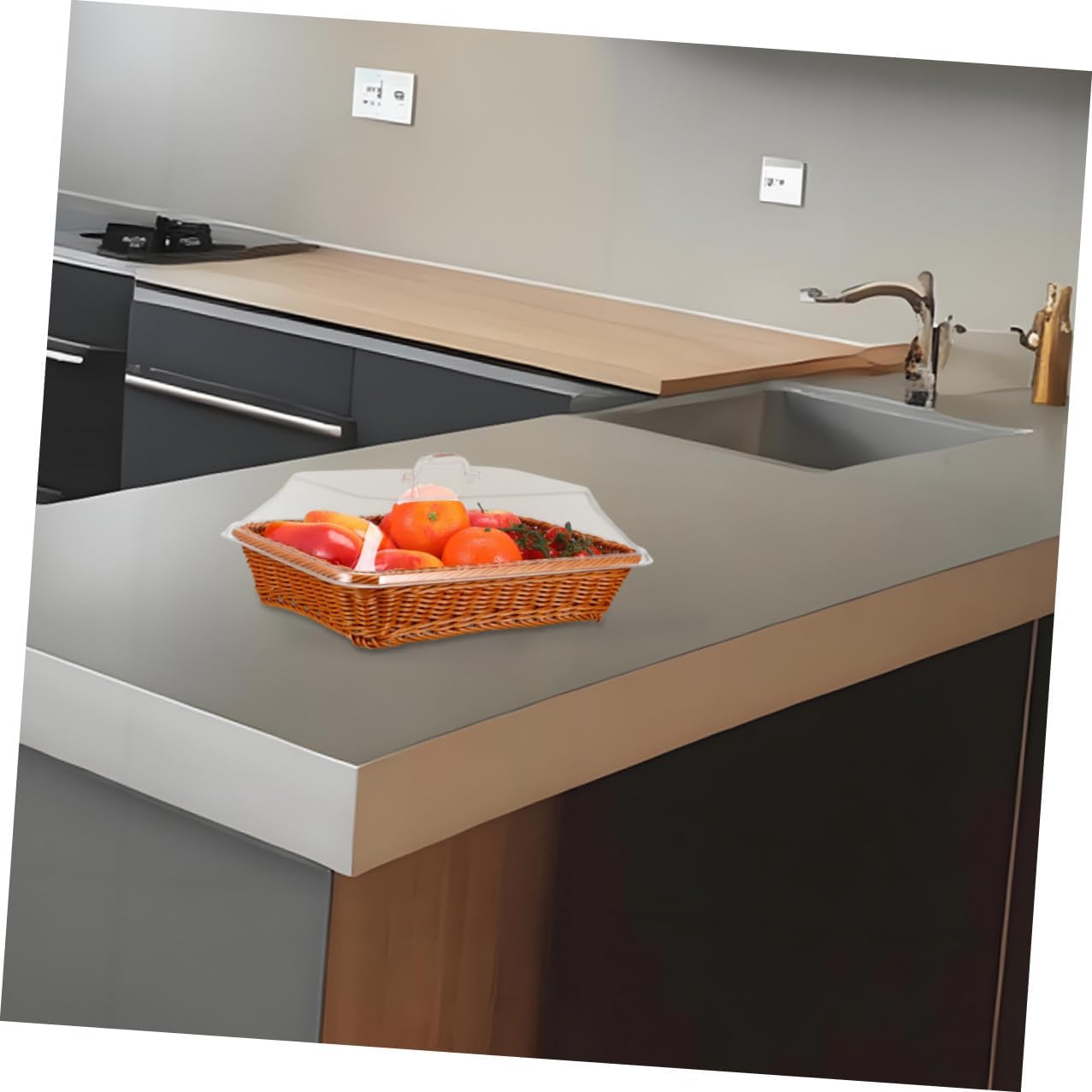 Hand-woven Rattan Bread and Fruit Basket with Lid, Large-capacity 40x30x15cm Tabletop Storage Basket for Kitchen, Outdoor Picnic, Multipurpose Food Display and Serving