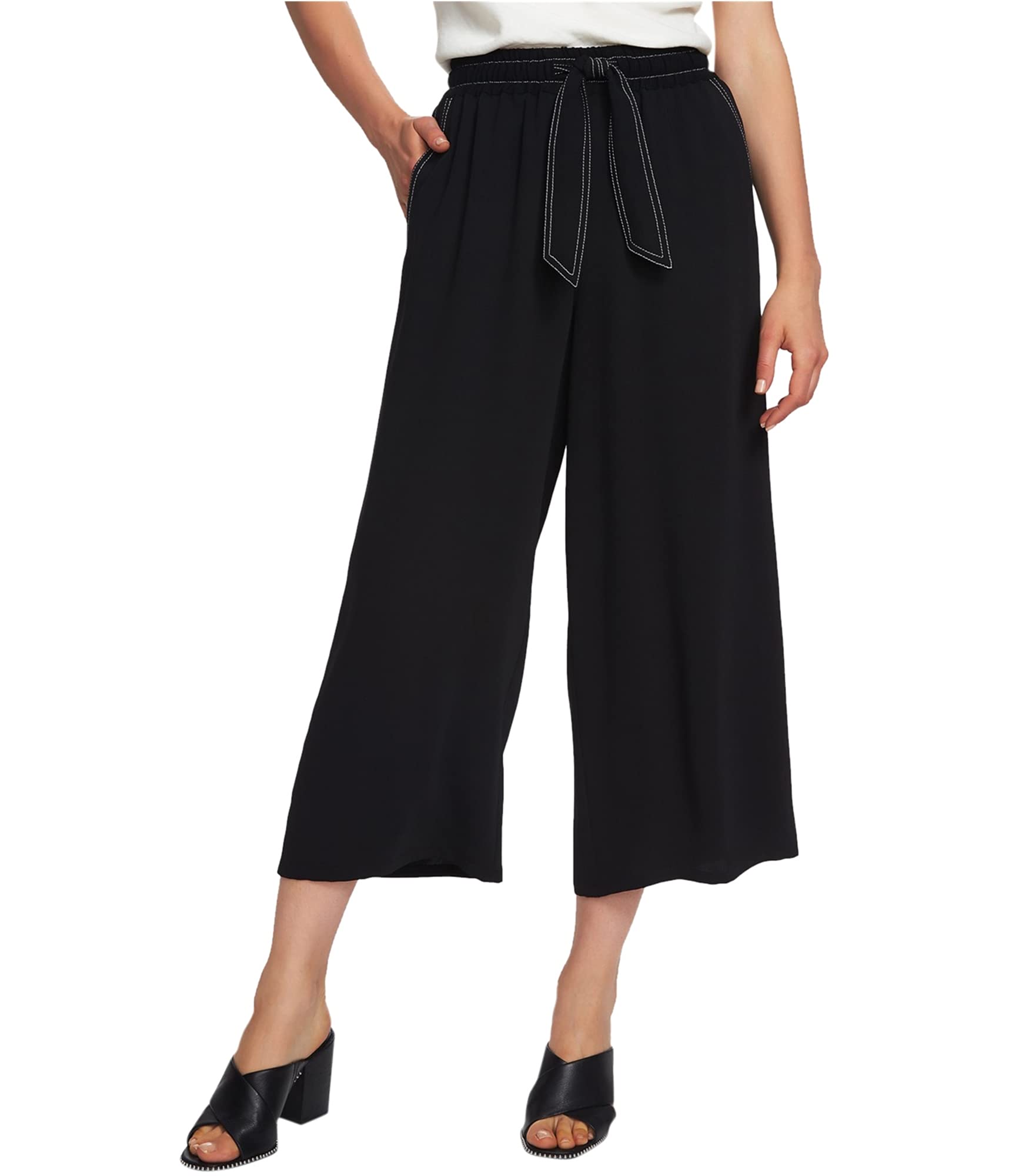 1 STATE Womens Wide Leg Casual Cropped Pants Black Medium