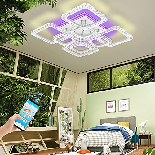 AHAWILL Dimmable LED Ceiling Light, Modern Rectangular Led Ceiling Chandelier, with App Bluetooth Connection Remote Control, 75W Ceiling Lamps, for Living Room,Bedroom,Dinning Room.