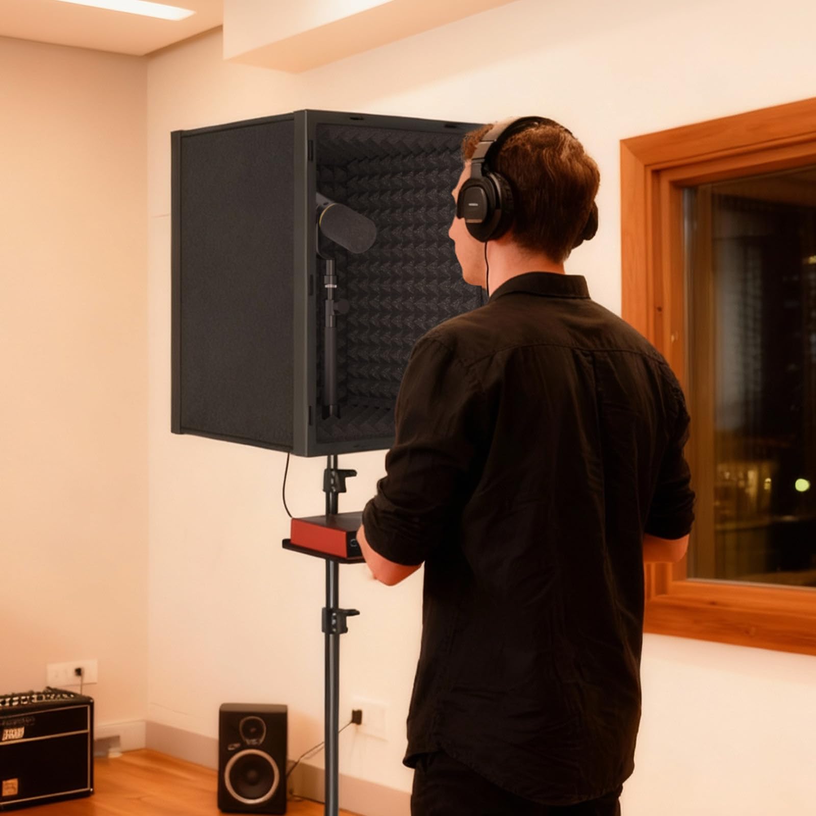TONOR Targhetta Isolante Microfono per Studio, Scatola in Schiuma Acustica Incorniciata per Registrazioni Professionali, Filtro Microfono per Assorbimento Acustico, Cabina di Canto, Podcast, 190 cm
