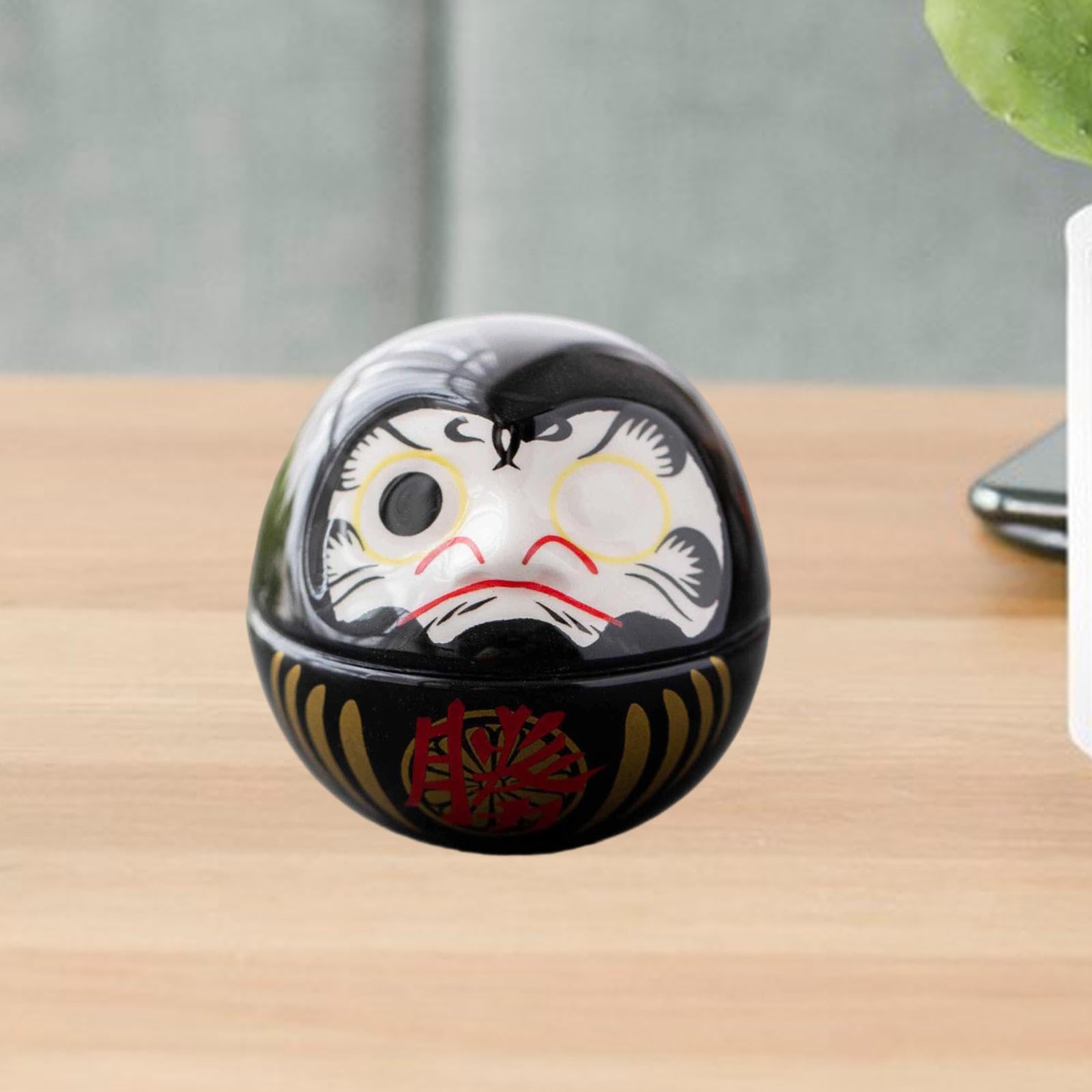 Cerámica Muñeca Daruma Pequeña Figurita en Miniatura Negro