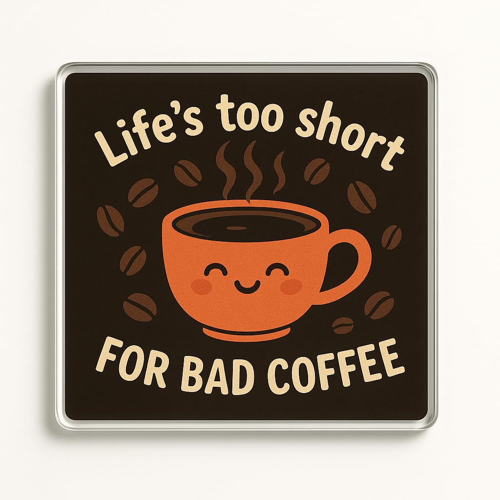 The Plum Penguin Brewed Bliss Funny Acrylic Coaster Gift - Playful Coffee Cup Cartoon Illustration Desk Accessory For Coffee Lovers