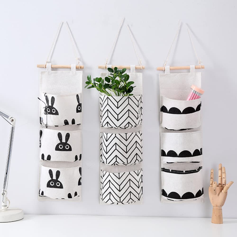 YXSH Borsa Portaoggetti da Appendere A Parete da 3 Pezzi, Organizer da Parete da Appendere sopra La Porta con 3 Tasche, Organizer Tascabile da Appendere in Lino di Cotone Impermeabile per Cucina