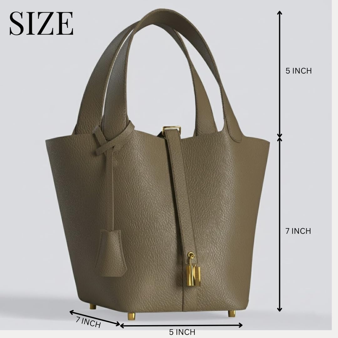 Mini Bucket Tote Handbag (Khaki) - Image 4