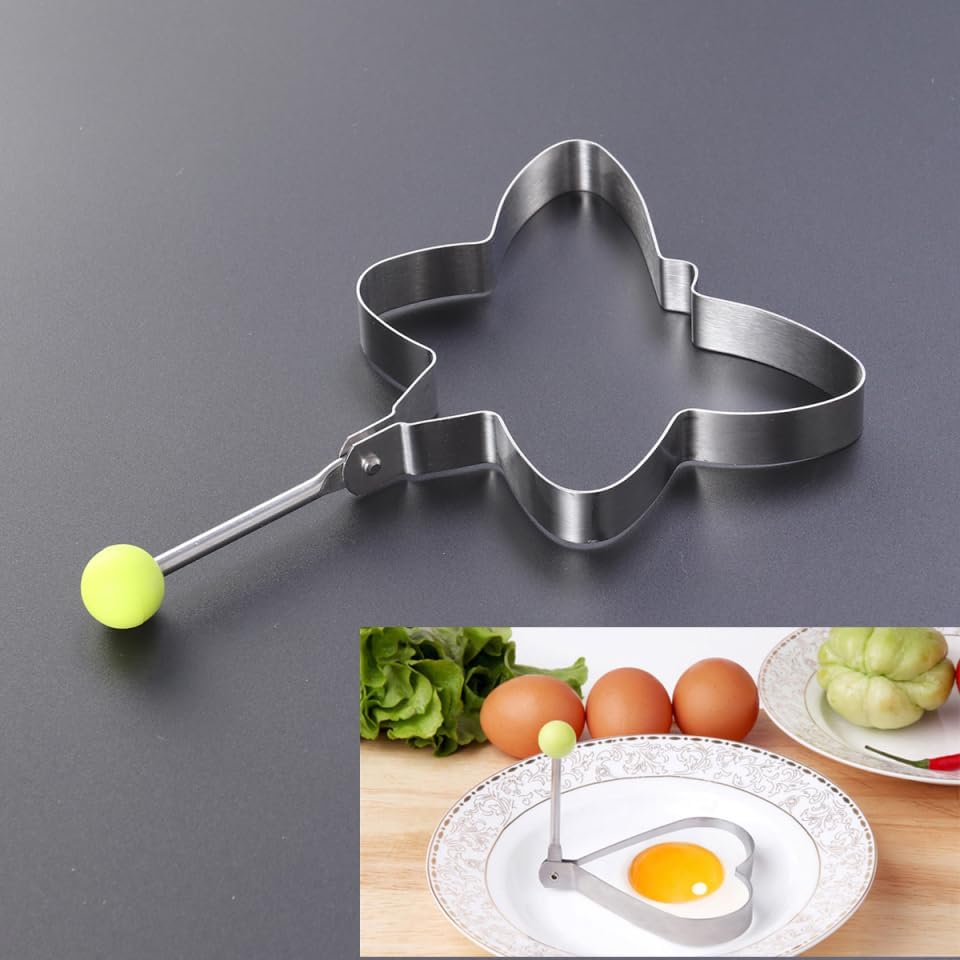 Healifty Butterfly Fried Egg Mold Stainless Steel Egg Shaper for Omelettes and Pancakes 3.74 X 3.93 X 0.59 in Frying Mold with Handle for Breakfast and Diy Kitchen Cooking