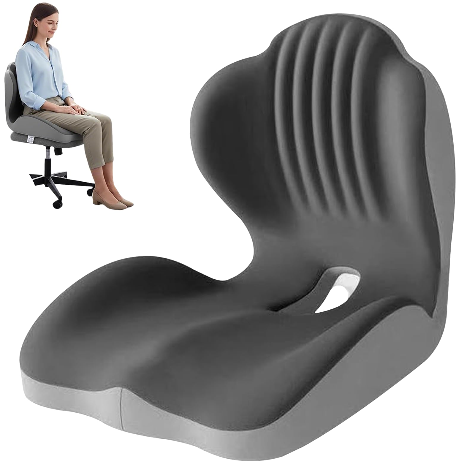 Ergonomic Seat & Back Support Cushion, High-Density Memory Foam Chair Pad with Ventilated Cover, Non-Slip Base & Washable Outer Shell, Orthopedic Comfort Cushion for Long Sitting, Office, Car