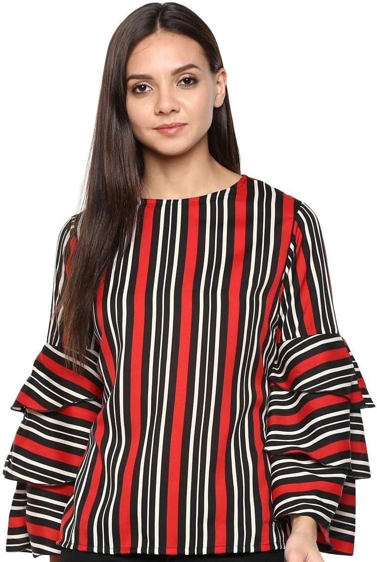 Women's Red Striped Bell Sleeves Casual Tops (X-Small to Plus Sizes 7XL)