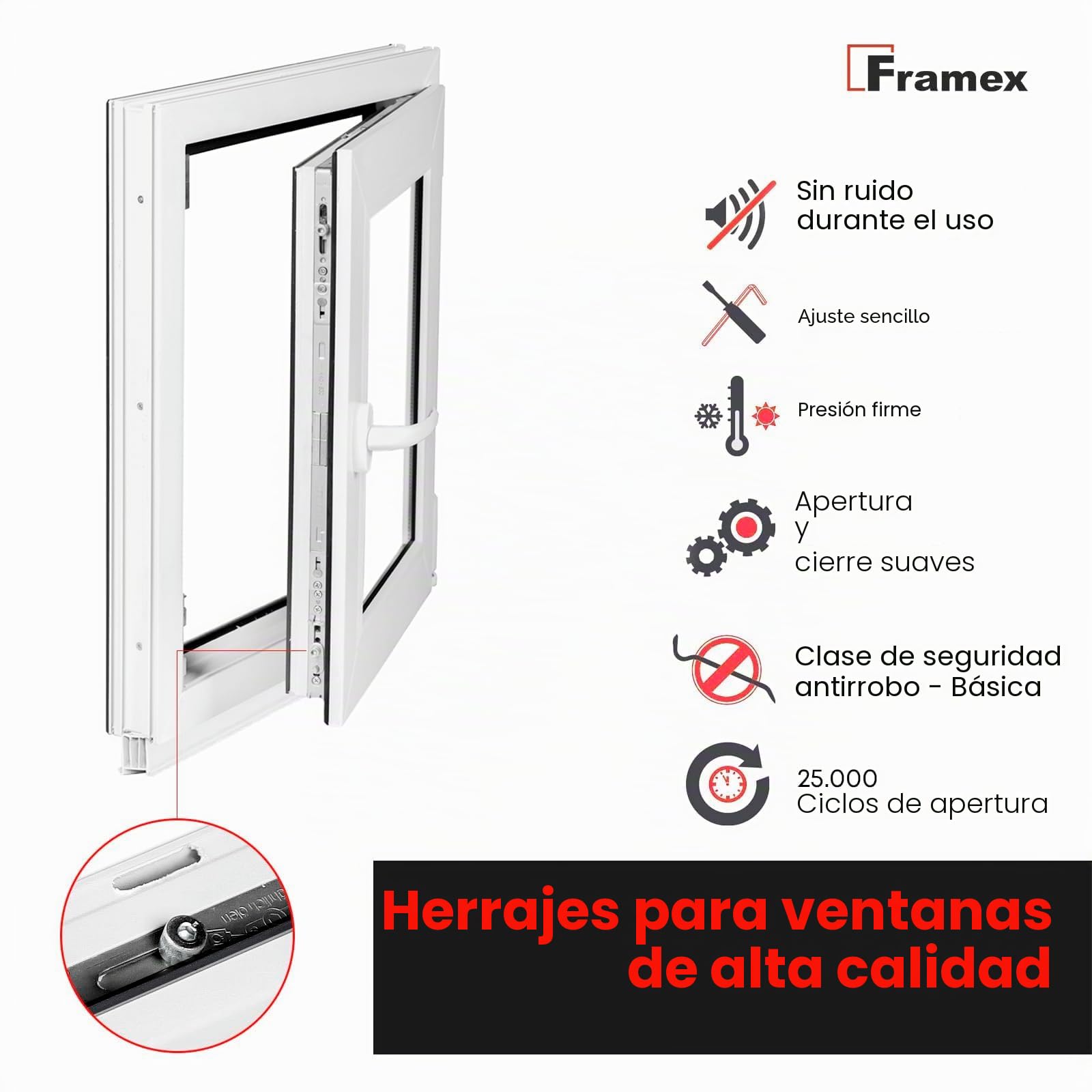 Ventana Para Sótano, Blanca, 80 x 80 cm (800 x 800 mm) de Ancho x Alto, Doble Acristalamiento, Cristal Transparente (32 mm), Oscilobatiente, Izquierda, perfil de 4 cámaras de 58 mm