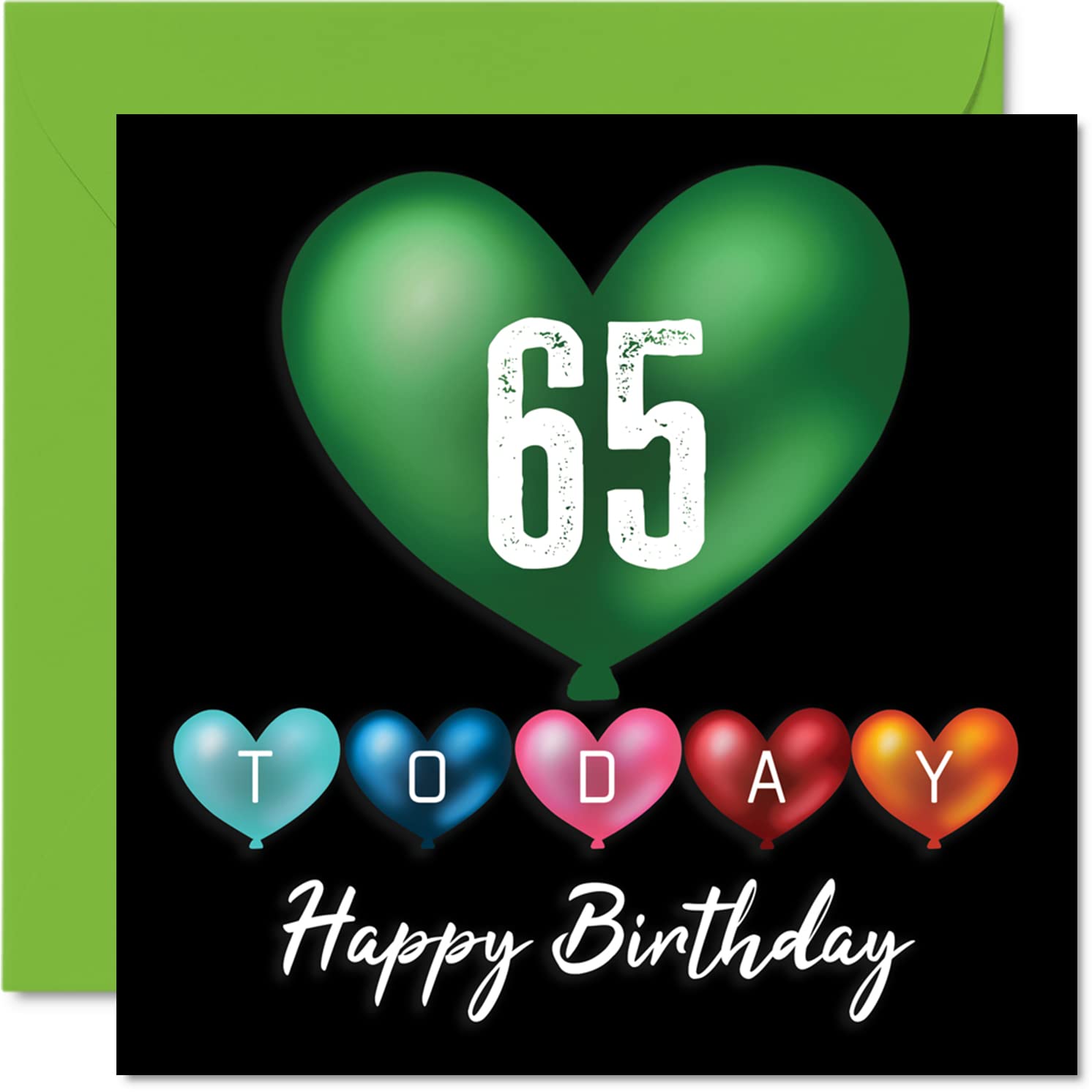 Fun 65th Birthday Cards for Men Woman - Heart Balloons - Happy Birthday Card for Dad Mum Grandad Nanny Grandma Gran Uncle Auntie Cousin, 145mm Greeting Cards