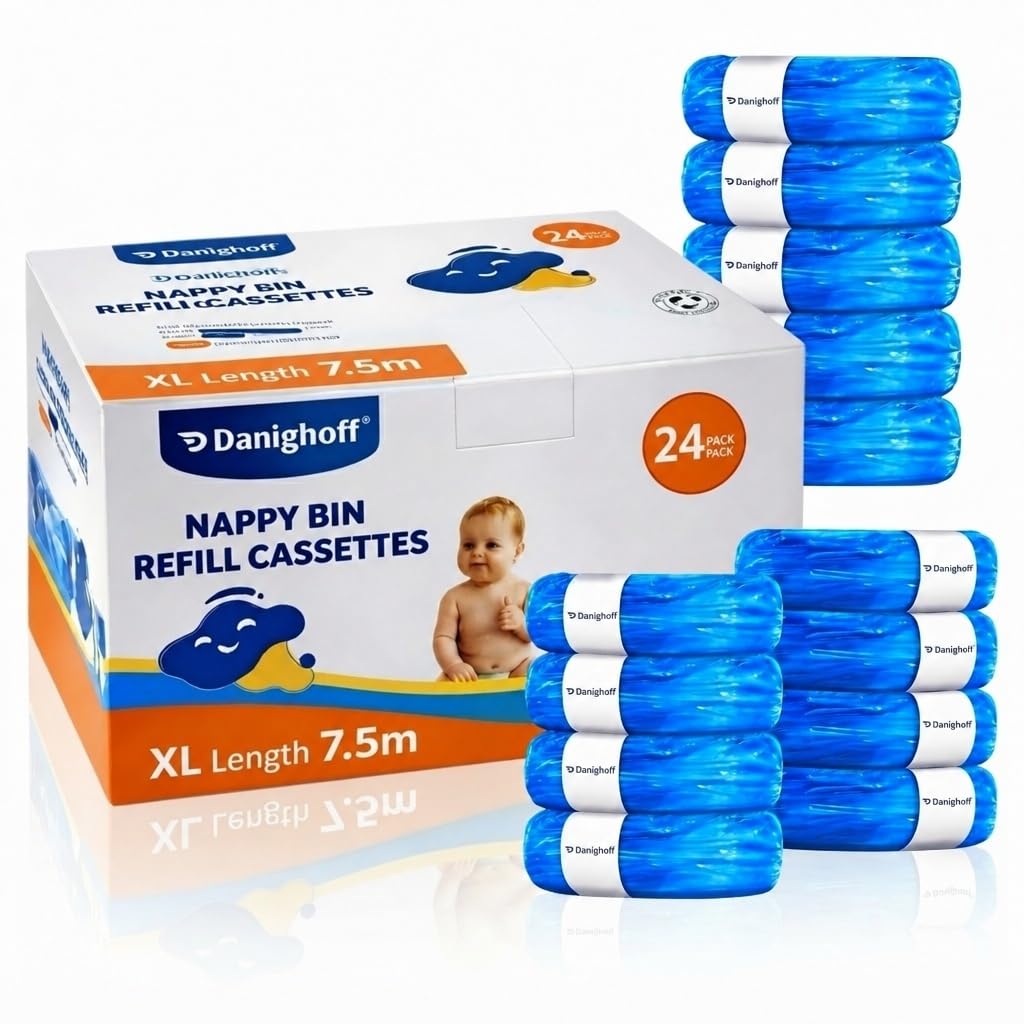 Ricariche per pattumiera per pannolini, sacchetti extra lunghi da 7,5 m, compatibili con bidoni Twist & Click e Sangenic TEC, sacchetti di ricarica multistrato per lo smaltimento dei pannolini (24