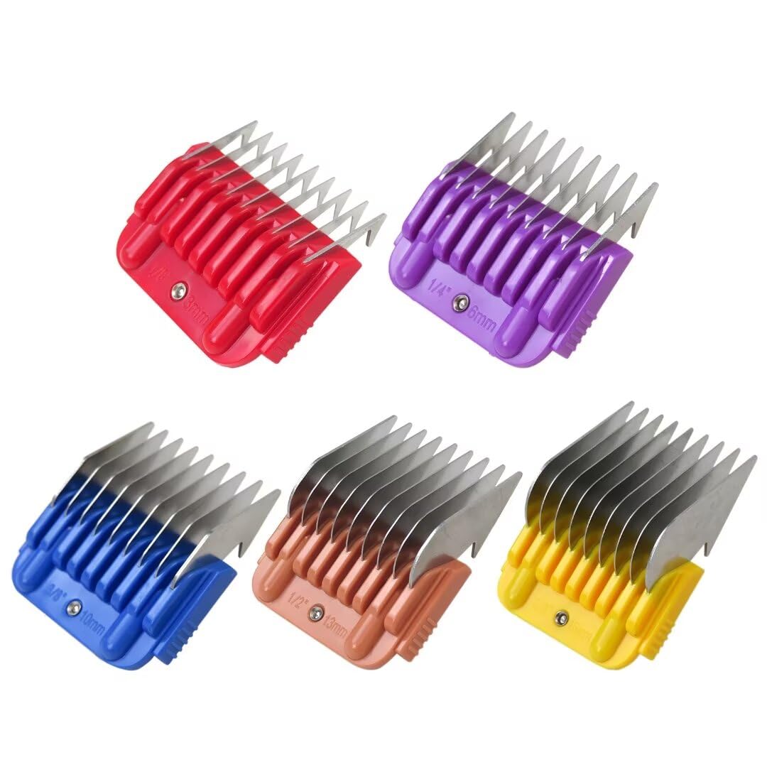 Animal Stainless Steel 5 Color Guide Comb Set fit all type A5 detachable blades (sizes 10/15/30) Clipper Detachable Blade Pet, Dog, Cat, and Horse Clippers