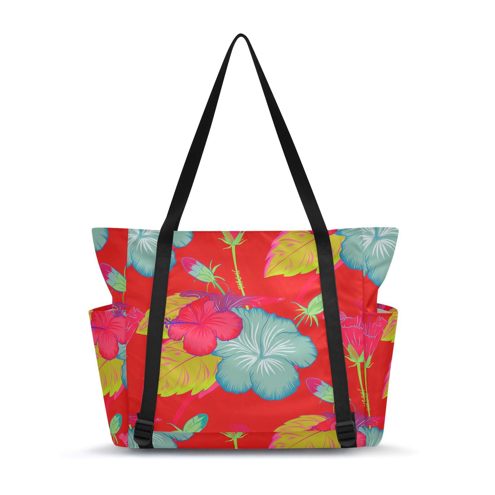 Lxqimora Hibiscus Leaves Energetic Red Yoga Mat Bag for Women Water-Resistant Gym Bag with Yoga Mat Holder Tote Bag for Yoga Mat Blocks